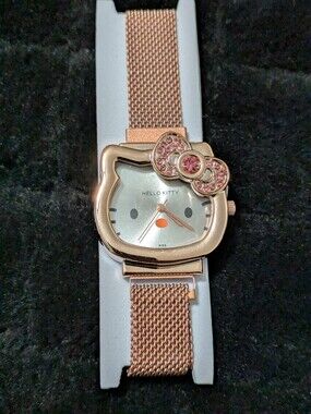 Hello Kitty Rose Gold Face Watch with Pink Crystal Bow NEW
